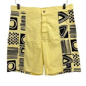 Vintage Instinct Sportswear Tribal Print Surf Shorts Mens 36 Cotton Yellow